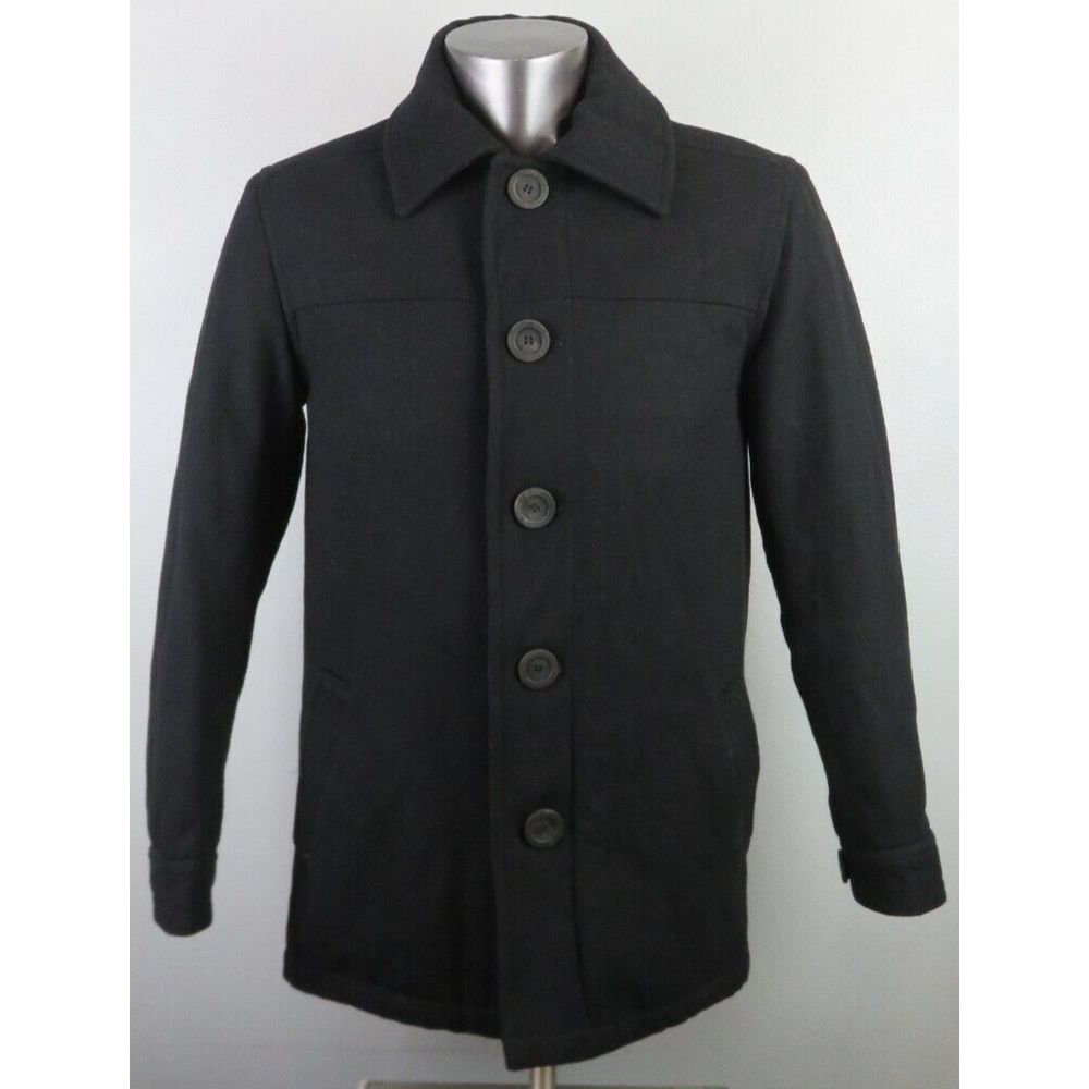Mens Buckle BKE‎ Black Winter Wool Coat Lined Dark Academia Preppy Grandpacore S